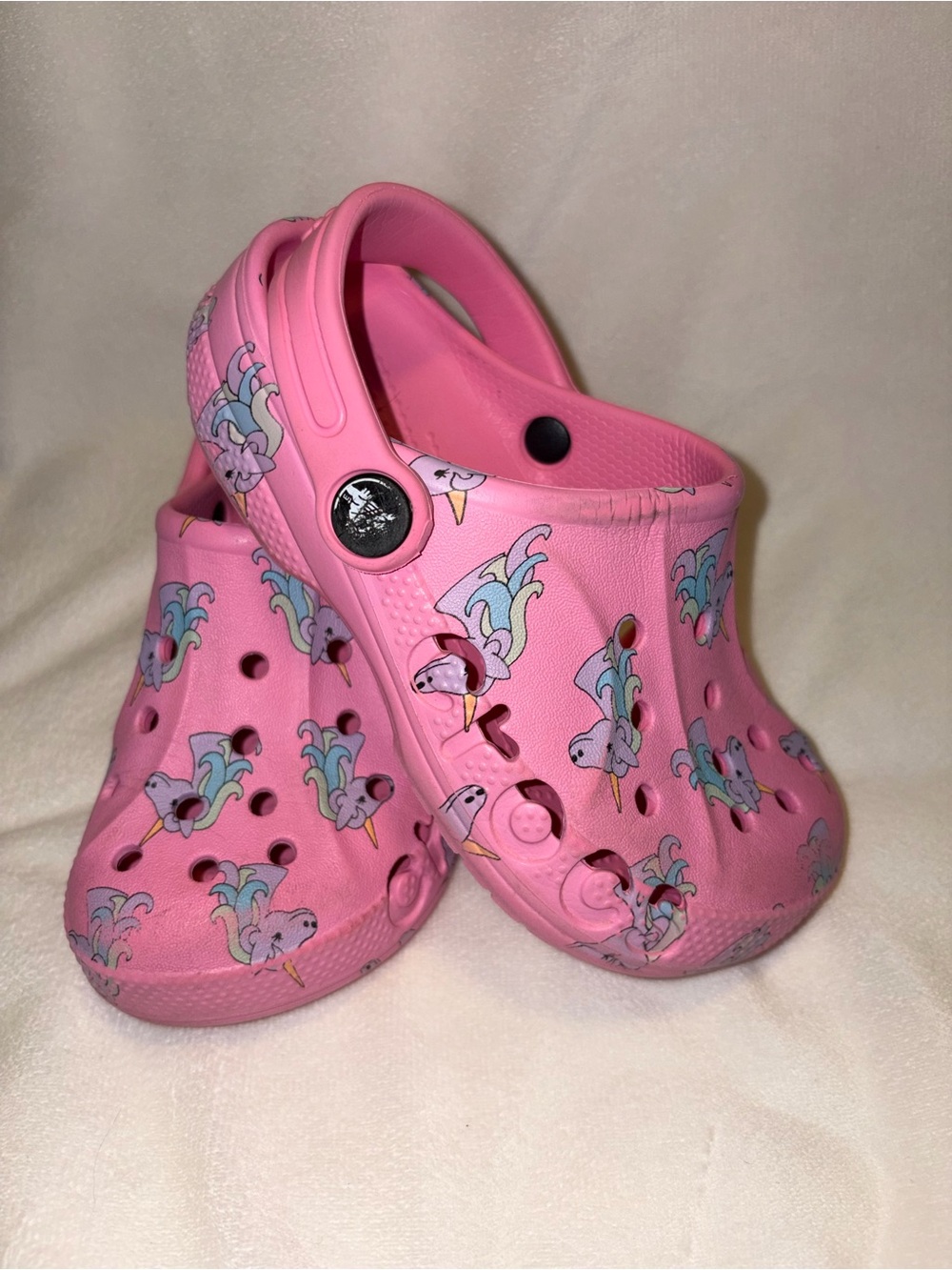 Crocs Classic Clog Pink unicorn Printed Clog Adjustable Strap Unisex Kids 11